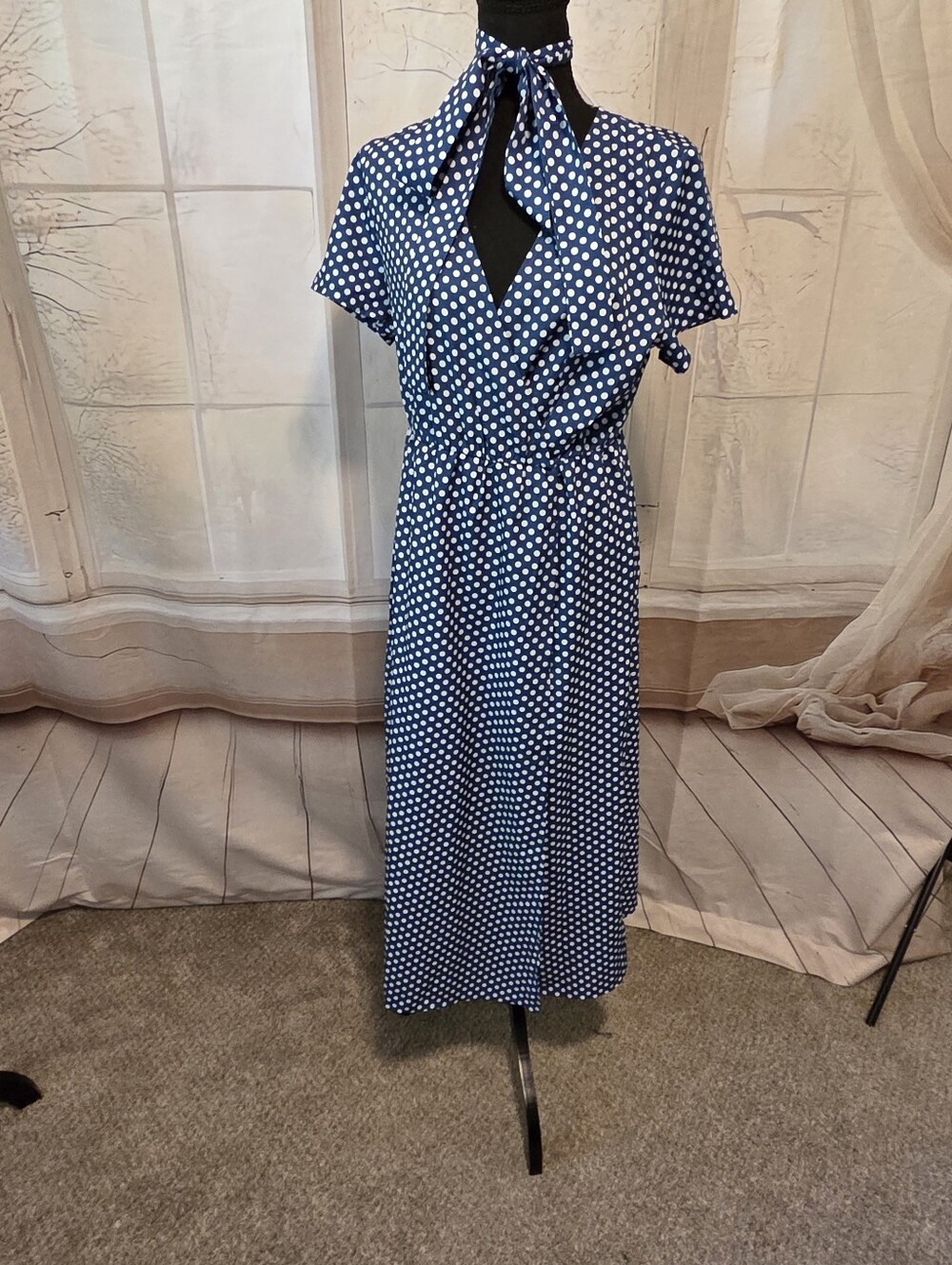 Kohl's Blue Polka Dot Short-Sleeve Maxi Dress